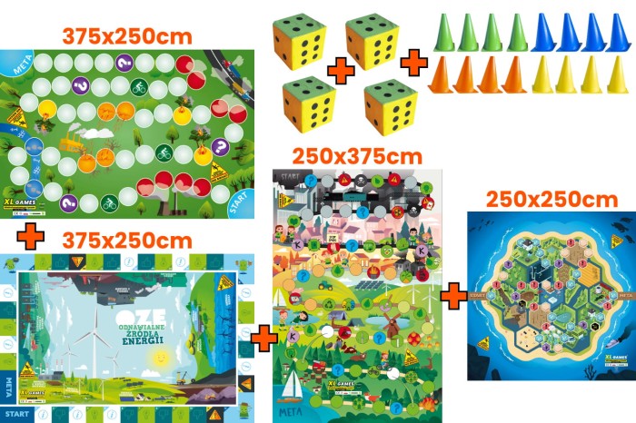 DUŻY ZESTAW: 4 Gry XL o tematyce ekologii + 4 Kostki + 16 Pionków