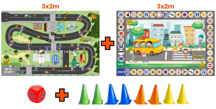 ZESTAW: Gra XL - Ruch Drogowy 3x2m + Gra XL - Znaki Drogowe 3x2m + Kostka + 8 Pionków